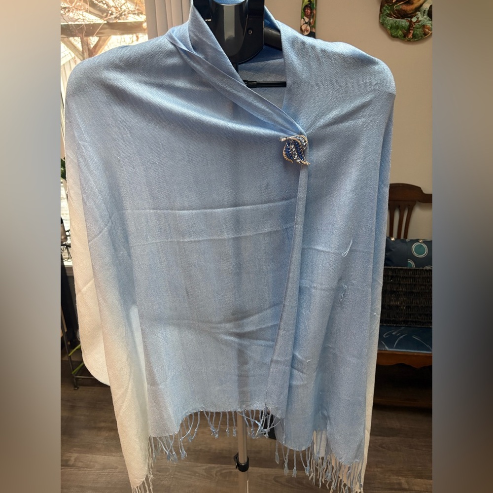 Marciano Light Blue Wrap with Vintage Rhinestone Brooch
